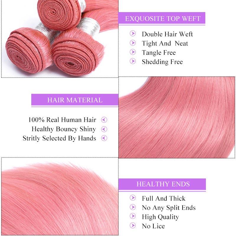 Modern Show Long Straight Pink Colored Hair Bundles Brazilian Human Hair Weave 3Pcs/lot