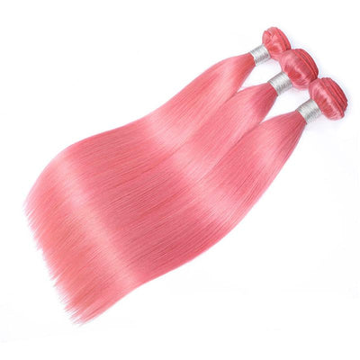 Modern Show Long Straight Pink Colored Hair Bundles Brazilian Human Hair Weave 3Pcs/lot