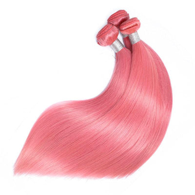 Modern Show Long Straight Pink Colored Hair Bundles Brazilian Human Hair Weave 3Pcs/lot