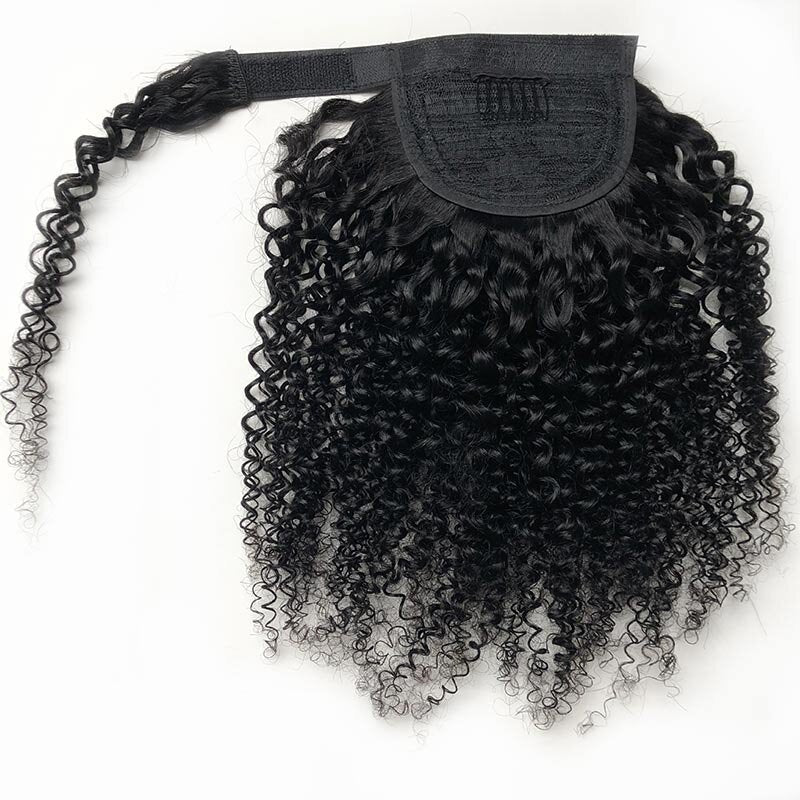 Kinky Curly Frontal Ponytail Extensions Wrap Around Remy Human Hair Ponytail With Lace Frontal