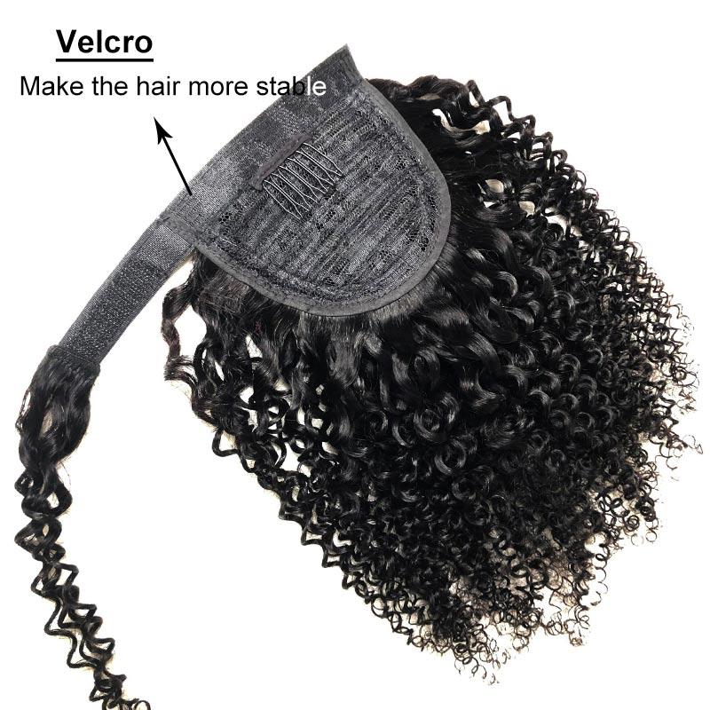 Modern Show Kinky Curly Human Hair Wrap Around Ponytail Brazilian Curly Hair Velcro Ponytail Hair Extensions