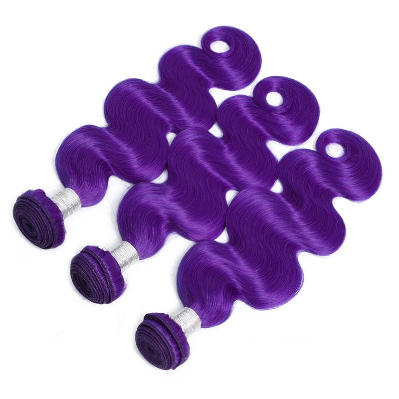 Modern Show Long Wavy Purple Colored Hair Bundles Brazilian Weave Body Wave Human Hair 3Pcs/lot