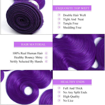Modern Show Long Wavy Purple Colored Hair Bundles Brazilian Weave Body Wave Human Hair 3Pcs/lot