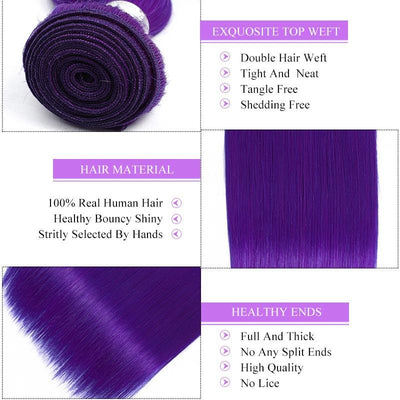 Modern Show Purple Colored Hair Bundles Long Straight Brazilian Weave Human Hair 3Pcs/lot