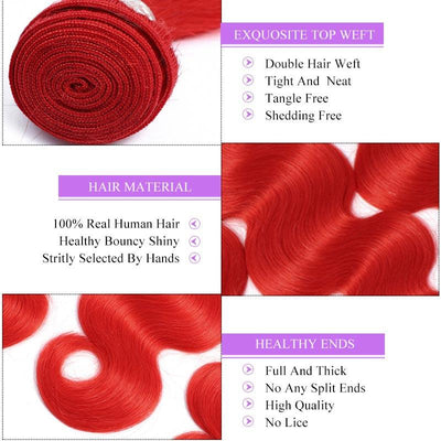 Modern Show Long Wavy Red Colored Hair Bundles Brazilian Body Wave Human Hair Weave 3Pcs/lot
