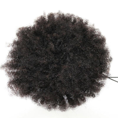 Modern Show Short Afro Puff Kinky Curly Drawstring Ponytail Wig Remy Human Hair Bun Clip in Extensions Chignon Hairpiece