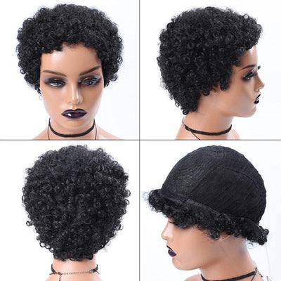 Modern Show Short Colored Human Hair Wigs Glueless Afro Curly No-Lace Wig For Women