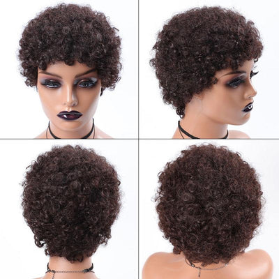 Modern Show Short Colored Human Hair Wigs Glueless Afro Curly No-Lace Wig For Women