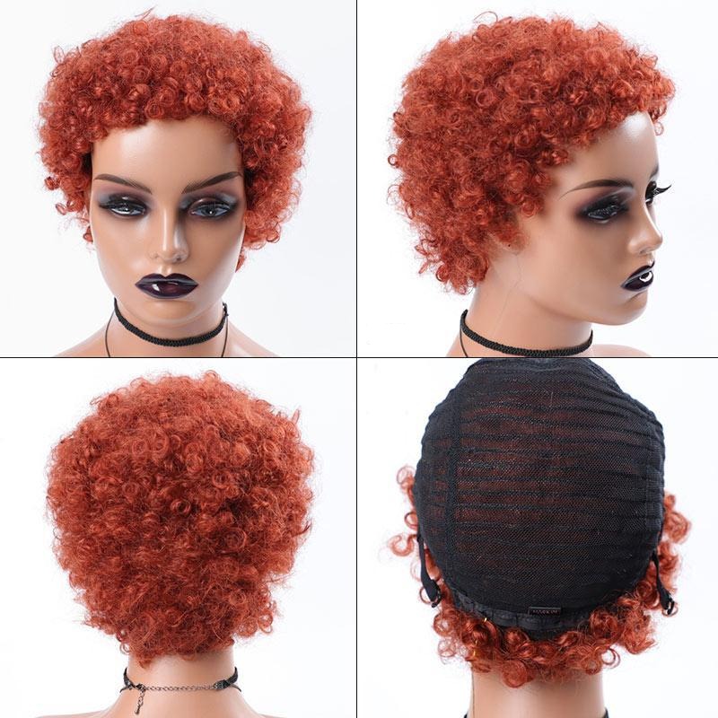 Modern Show Short Colored Human Hair Wigs Glueless Afro Curly No-Lace Wig For Women