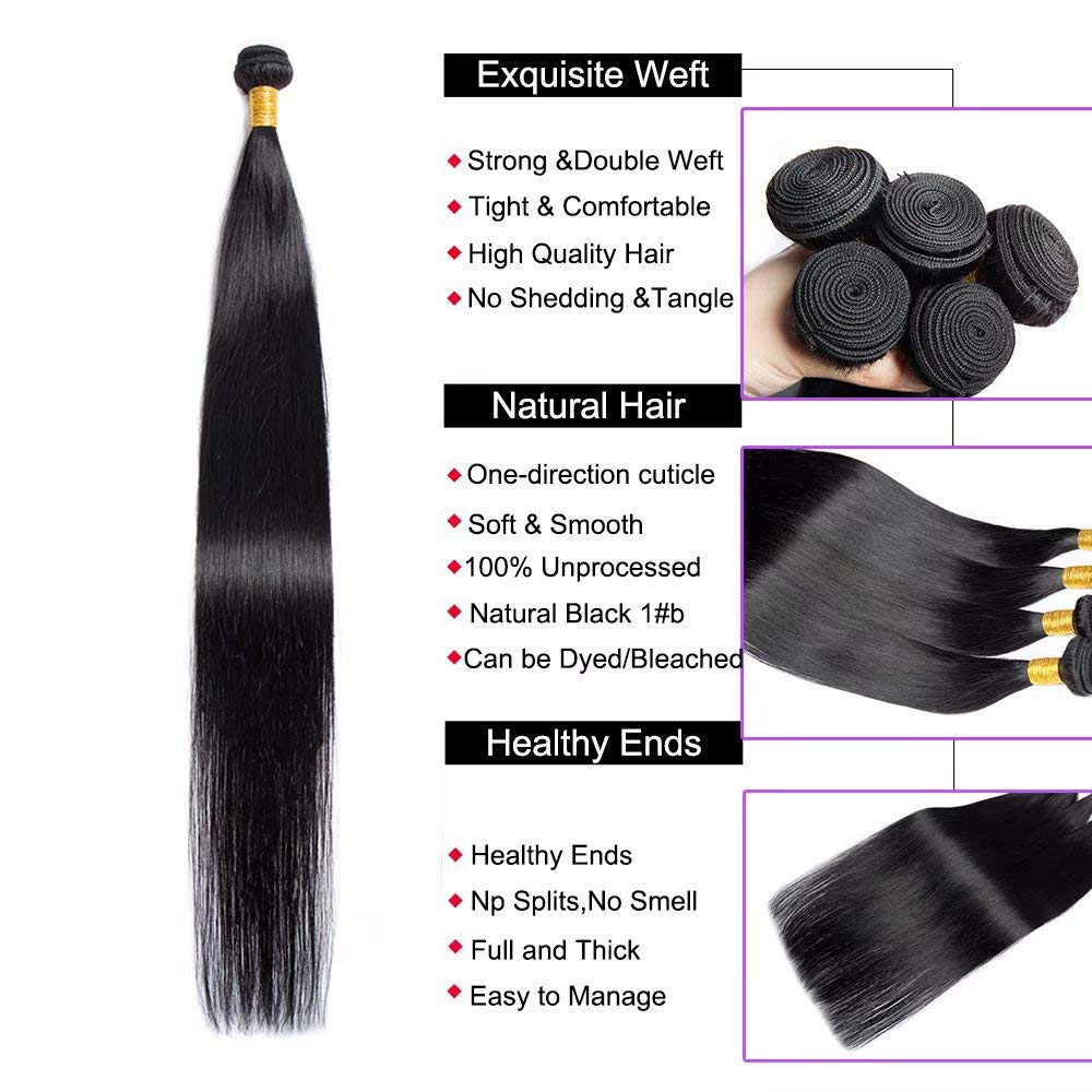 Modern Show 40 Inch Long Black Straight Remy Human Hair Weave 4 Bundles