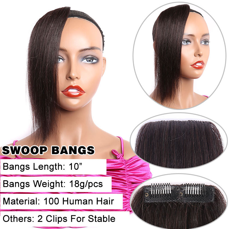 Wrap Around Swoop Ponytail Remy Human Hair Velcro Clip In Ponytail Extensions With Bangs