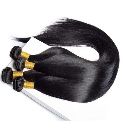 Modern Show Black Straight Hair 3 Bundles With Lace Closure Remy Human Hair Weave For Sew In