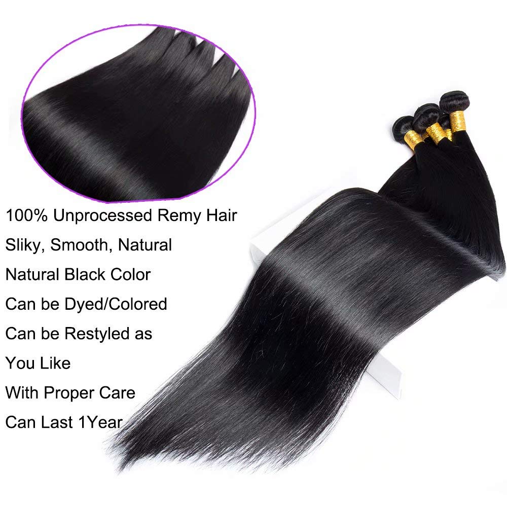 Modern Show 40 Inch Long Straight Human Hair With Frontal 100 Real Remy Hair 3 Bundles With Lace Frontal Closure