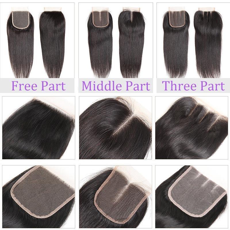 10A Modern Show Brazilian Virgin Remy Straight Human Hair 3 Bundles With Lace Closure-lace closure part show