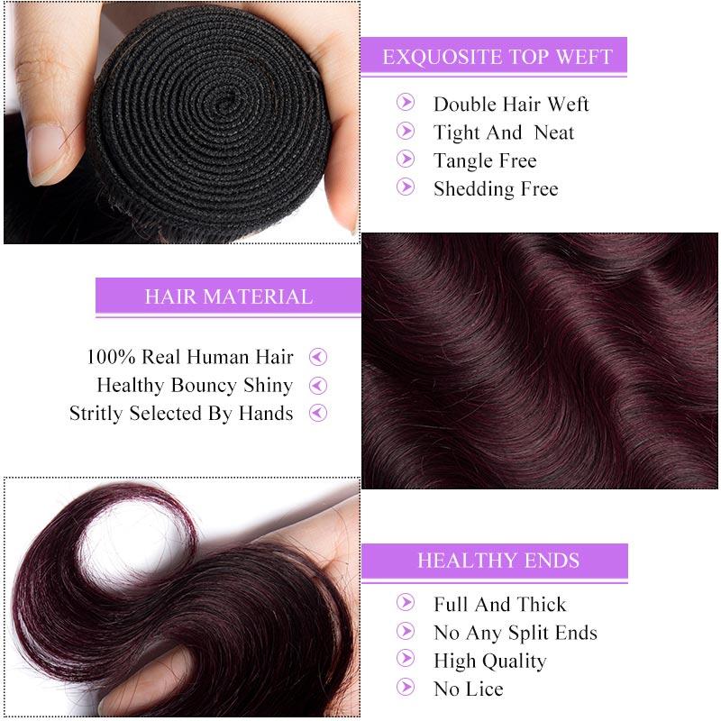 Modern Show 1b/dark 99j Ombre Color Hair Body Wave 3 Bundles Brazilian Weave Remy Human Hair Weft