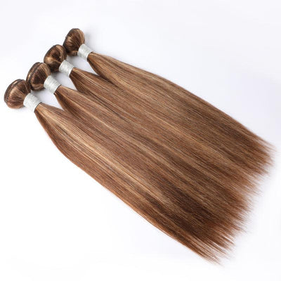 Modern Show Blayage Highlight Straight Bundles 4pcs Ombre Color 4/27 Human Hair Weave Brazilian Hair