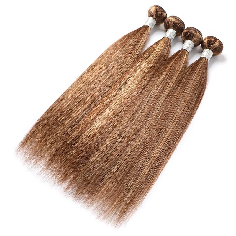 Modern Show Blayage Highlight Straight Bundles 4pcs Ombre Color 4/27 Human Hair Weave Brazilian Hair