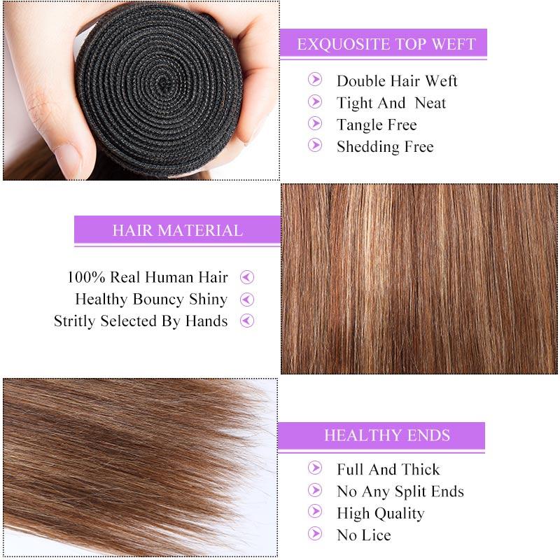 Modern Show Blayage Highlight Straight Bundles 4pcs Ombre Color 4/27 Human Hair Weave Brazilian Hair