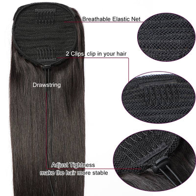 Modern Show Silky Straight Drawstring Ponytail Brazilian Human Hair Clip In Extensions Quick Hairstyle