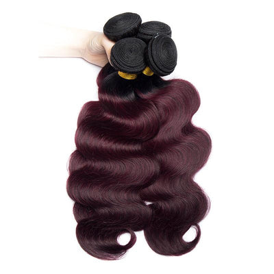 Modern Show 1B/99j Dark Red Ombre Color Hair 4 Bundles Body Wave Human Hair Brazilian Weave Remy Hair