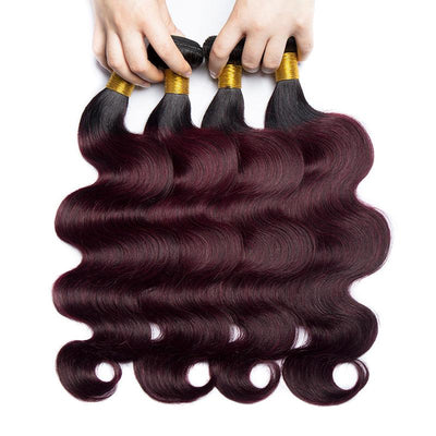 Modern Show 1B/99j Dark Red Ombre Color Hair 4 Bundles Body Wave Human Hair Brazilian Weave Remy Hair