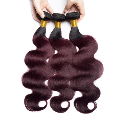 Modern Show Ombre Body Wave Hair 3 Bundles With Closure 1B/99j Dark Red Two Tone Color Brazilian Human Hair Weave