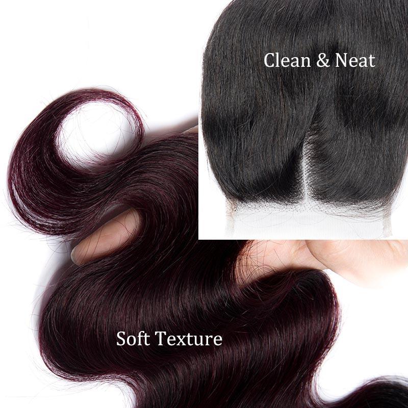 Modern Show Ombre Closure 1b/ Dark 99j Color Body Wave 4x4 Lace Closure With Baby Hair Remy Human Hair Swiss Lace Closure