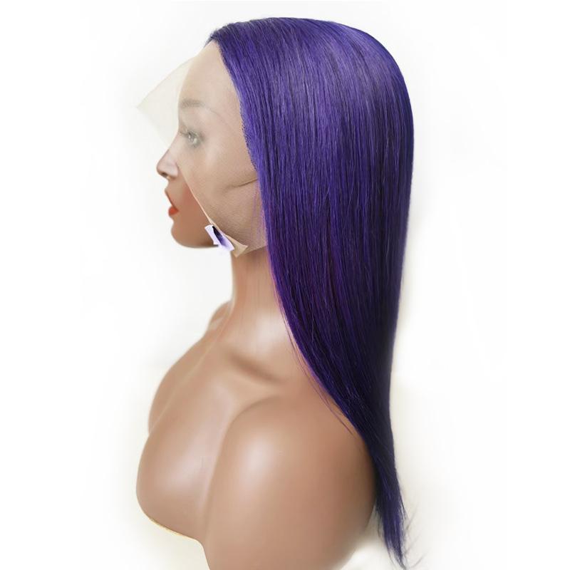 Modern Show 28 inch Long Straight Purple Hair Color Human Hair Wigs Brazilian Hair Pre Plucked Lace Front Wig For Women