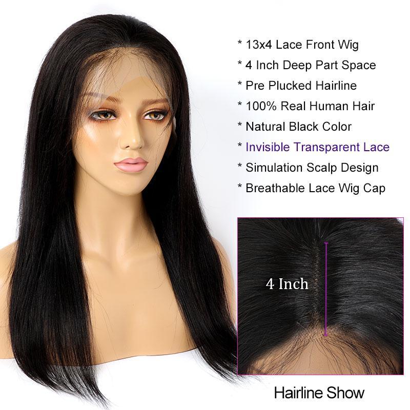 Modern Show Affordable Invisible Lace Wig Brazilian Straight Human Hair Wigs Pre Plucked 13x4 Lace Front Wigs For Women