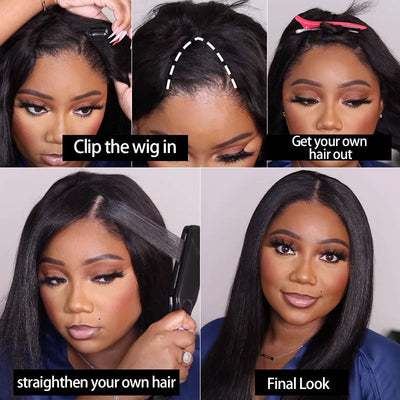 Modern Show Black Straight V Part Bob Wig Glueless Human Hair Wigs For Women