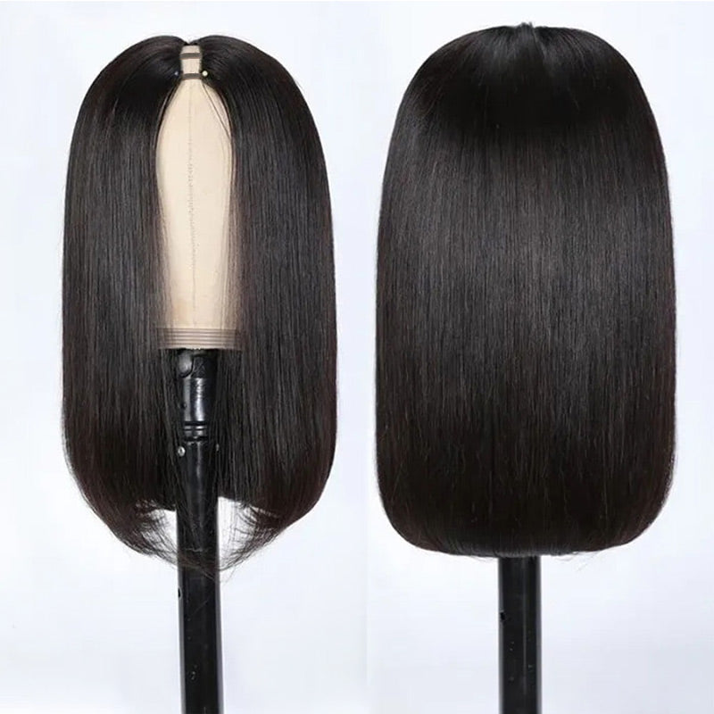 Modern Show Black Straight V Part Bob Wig Glueless Human Hair Wigs For Women