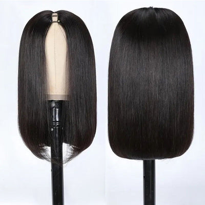 Modern Show Black Straight V Part Bob Wig Glueless Human Hair Wigs For Women