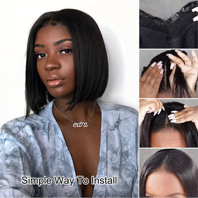 Modern Show Black Straight V Part Bob Wig Glueless Human Hair Wigs For Women