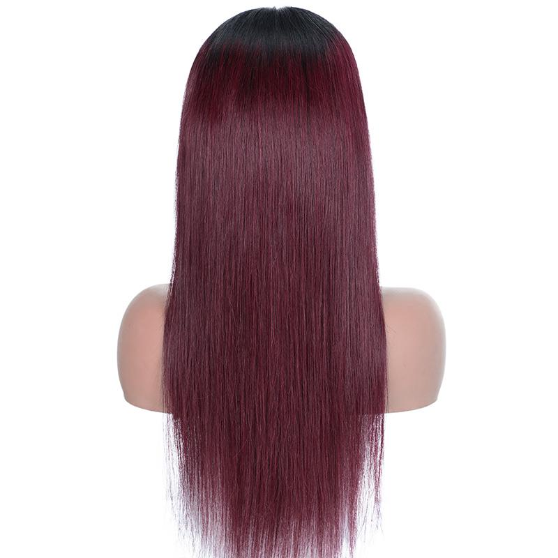 Modern Show 1b/99j Ombre Hair Color Wig Straight Human Hair Wigs Pre Plucked Lace Front Wig Dark Burgundy Color Hair