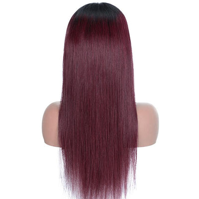Modern Show 1b/99j Ombre Hair Color Wig Straight Human Hair Wigs Pre Plucked Lace Front Wig Dark Burgundy Color Hair