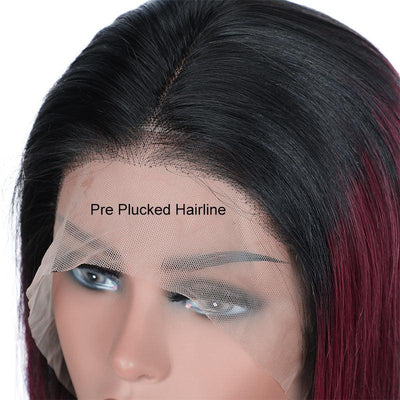 Modern Show 1b/99j Ombre Hair Color Wig Straight Human Hair Wigs Pre Plucked Lace Front Wig Dark Burgundy Color Hair