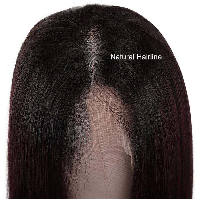 Modern Show 1b/99j Ombre Hair Color Wig Straight Human Hair Wigs Pre Plucked Lace Front Wig Dark Burgundy Color Hair