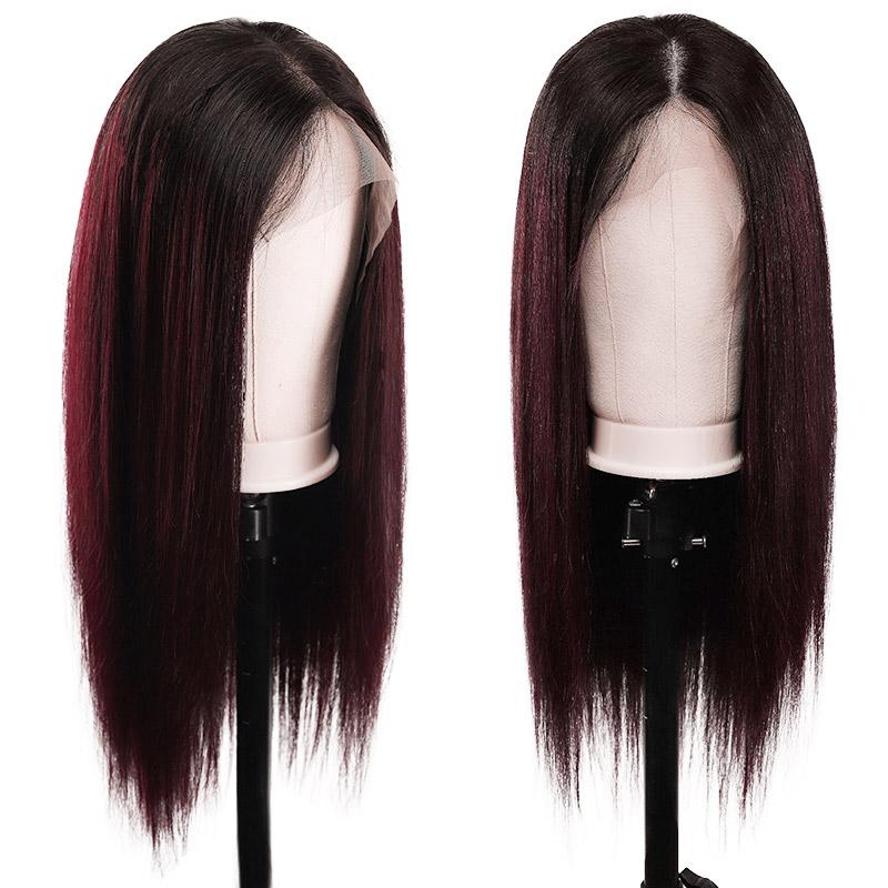 Modern Show 1b/99j Ombre Hair Color Wig Straight Human Hair Wigs Pre Plucked Lace Front Wig Dark Burgundy Color Hair