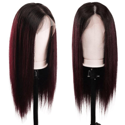 Modern Show 1b/99j Ombre Hair Color Wig Straight Human Hair Wigs Pre Plucked Lace Front Wig Dark Burgundy Color Hair