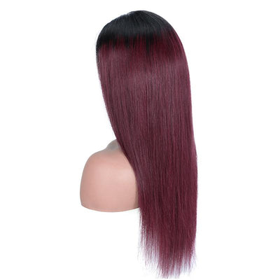 Modern Show 1b/99j Ombre Hair Color Wig Straight Human Hair Wigs Pre Plucked Lace Front Wig Dark Burgundy Color Hair