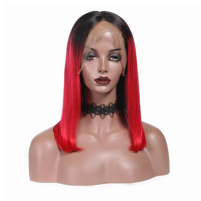 Modern Show 1b/Red Ombre Color Short Bob Wig Straight Human Hair Wigs Pre Plucked Brazilian Hair Lace Front Wig