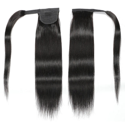 Long Straight Human Hair Velcro Ponytail Brazilian Hair Wrap Around Clip In Hair Extensions