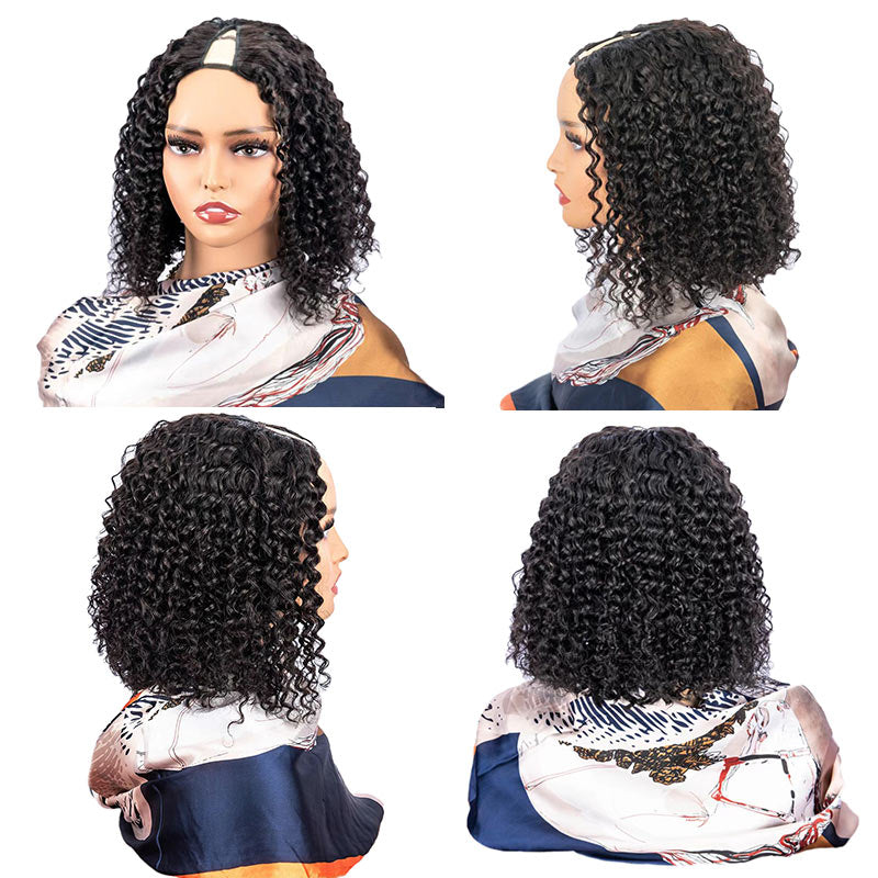 Modern Show Glueless V Part Bob Wig Natural Black Curly Human Hair Wigs For Women