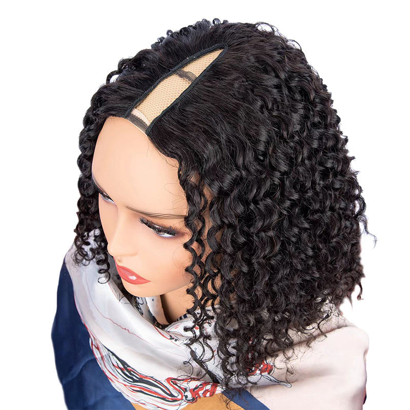 Modern Show Glueless V Part Bob Wig Natural Black Curly Human Hair Wigs For Women