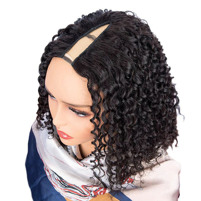 Modern Show Glueless V Part Bob Wig Natural Black Curly Human Hair Wigs For Women