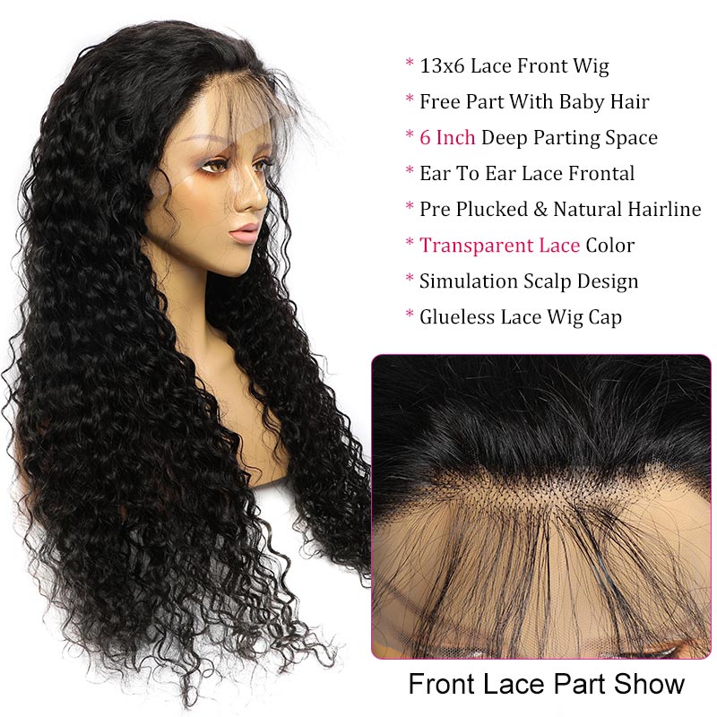 Modern Show High Density HD Lace Wigs Black Water Wave Human Hair 13x6 Transparent Lace Front Wigs For Women