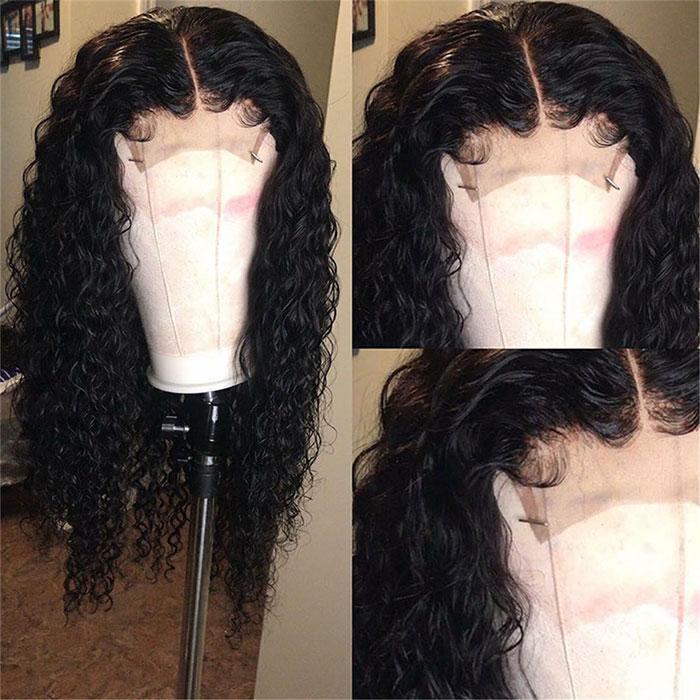 Long Water Wave Human Hair Wigs 4x4 Lace Closure Wig With Baby Hair