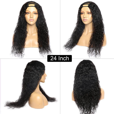 U Part Wig | Brazilian Water Wave Human Hair Wigs Loose Curly Remy Hair No Lace Machine Made U Part Wigs
