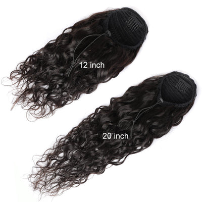 Modern Show 28 Inch Long Water Wave Drawstring Ponytail Brazilian Wet And Wavy Human Hair Clip In Extensions