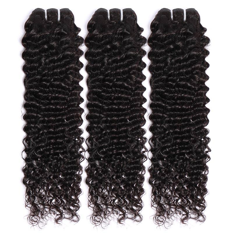 Modern Show 30 Inch Long Brazilian Deep Wave Curly Human Hair Weave 3 Bundles Natural Black Color Jerry Curly Hair Extension